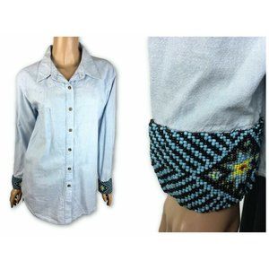 Patterson J Kincaid Sz S Blue Chambray Bunker Shirt Top Cotton Long Sleeve